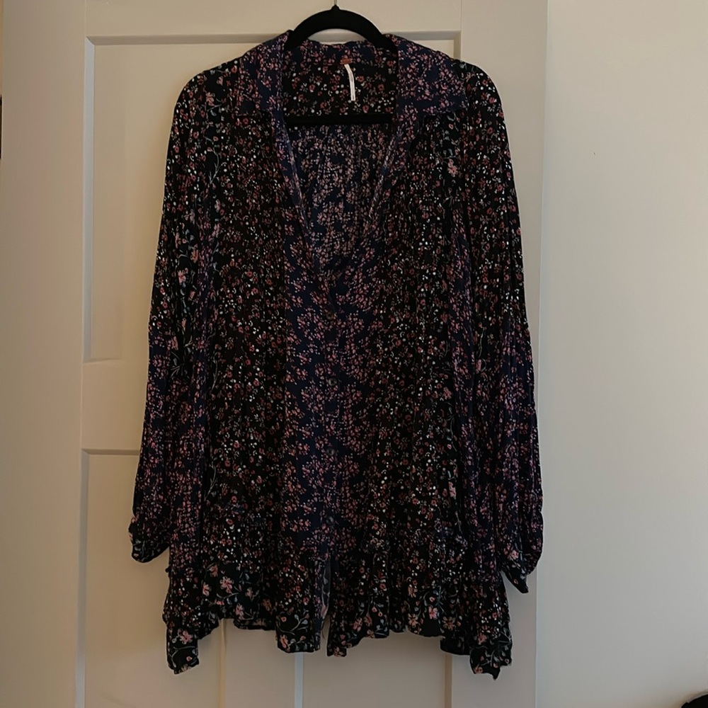 Free People button down pach work ruffled shirt